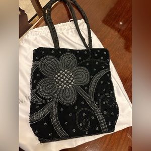 Beautiful Ethnic Black Velvet, embroidered with beads, shoulder bag.